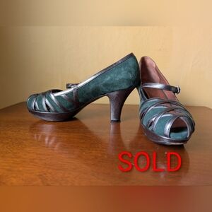 GELATI Green Suede Silver Leather  Mary Jane Heels EU 37 US 6.5 Made In Italy
